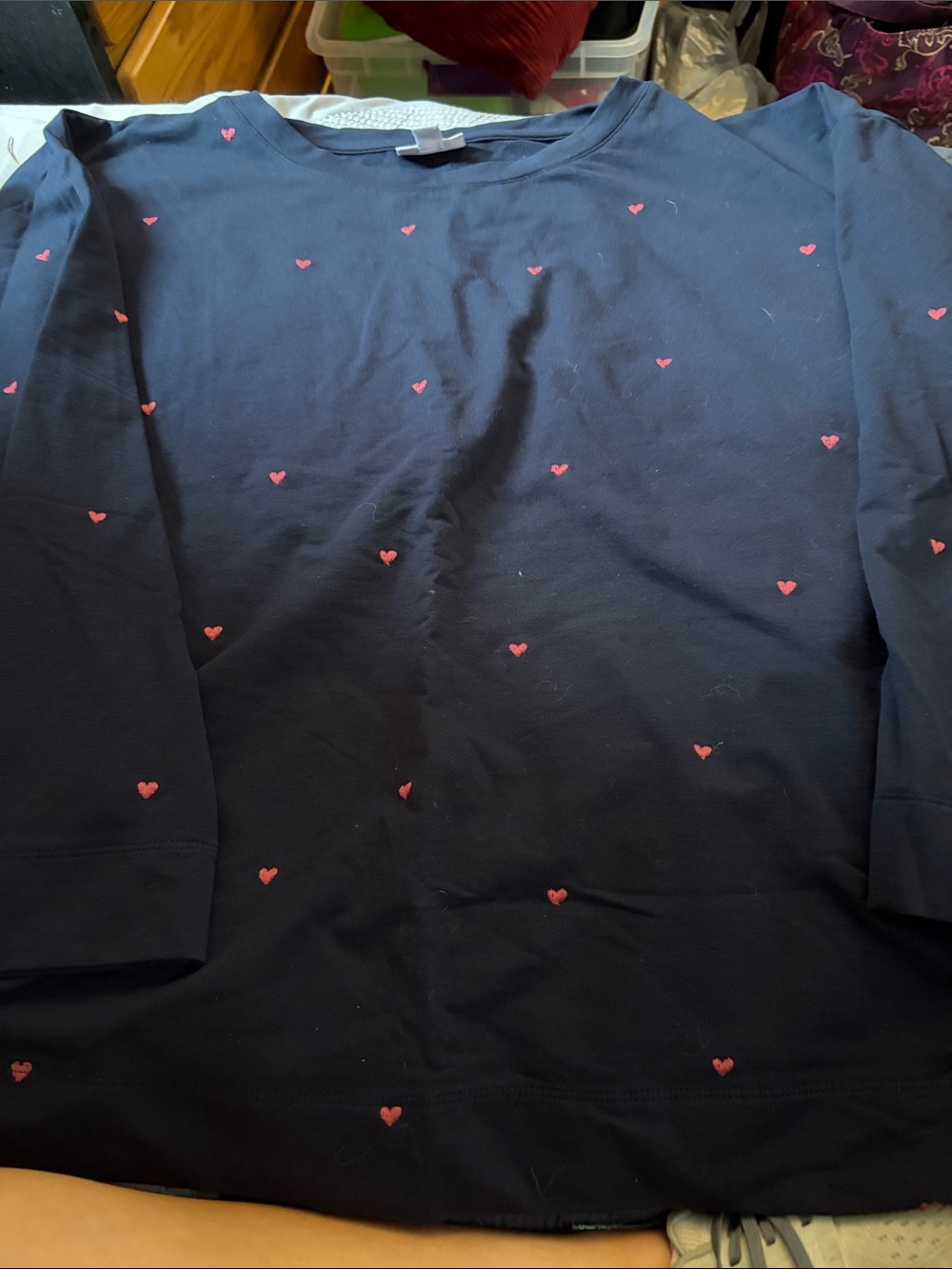 J. Jill Navy Sweatshirt with Pink Heart Print